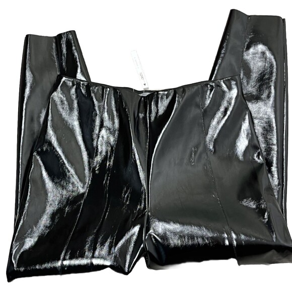 ASOS Wet Look Pants‎ Oil Slick NWT 10 Petite Stretch Black Faux Patent Leather - Picture 1 of 4